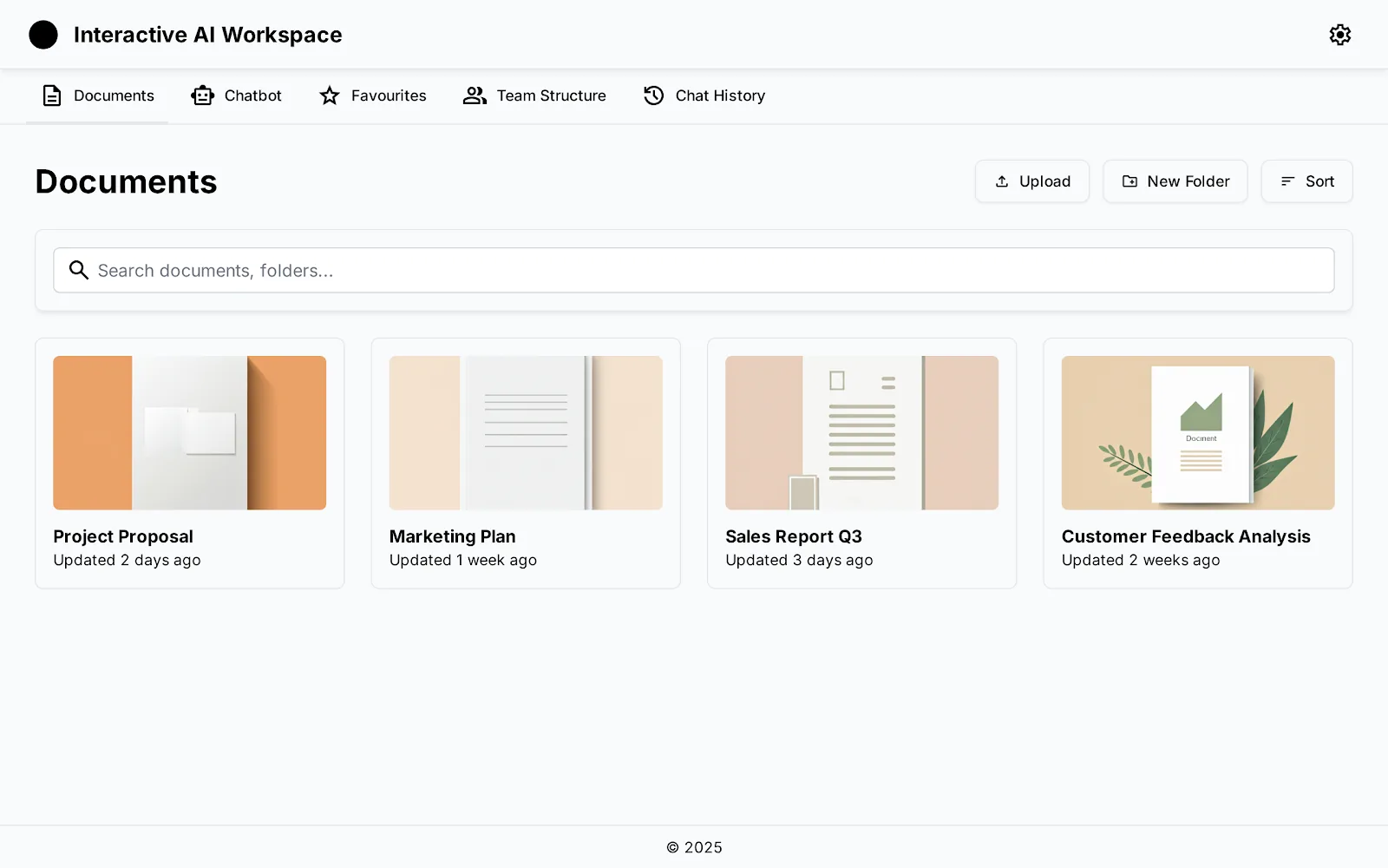 Concept for version 2: a document library with a search box and four document cards, each showing when it was last updated.